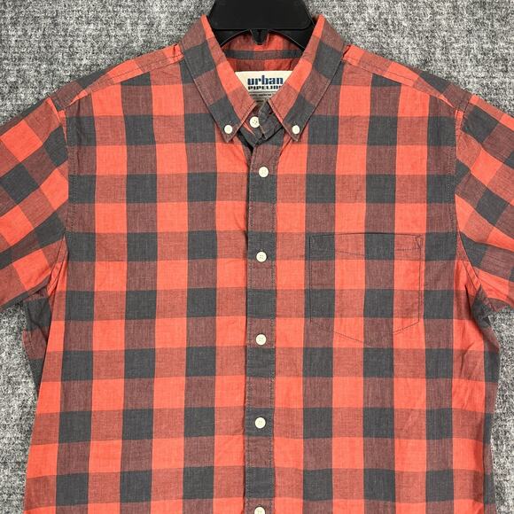 Urban Pipeline Shirt Mens Large Buffalo‎ Plaid Orange Button-Up Chore Lumberjack - Picture 3 of 11